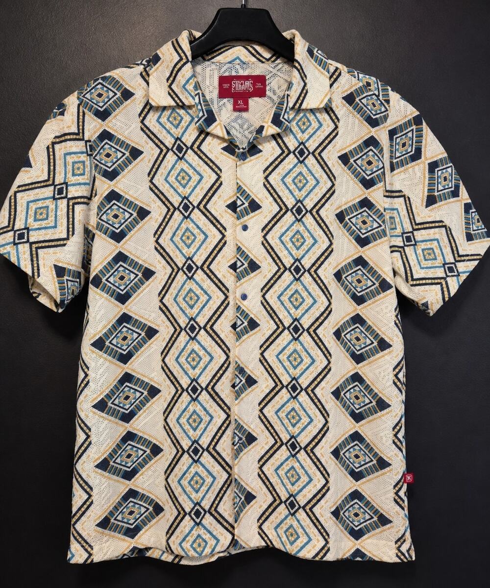Stacy Adams Jasper Mens XL Geometric Knit Button Down Short Sleeve Shirt